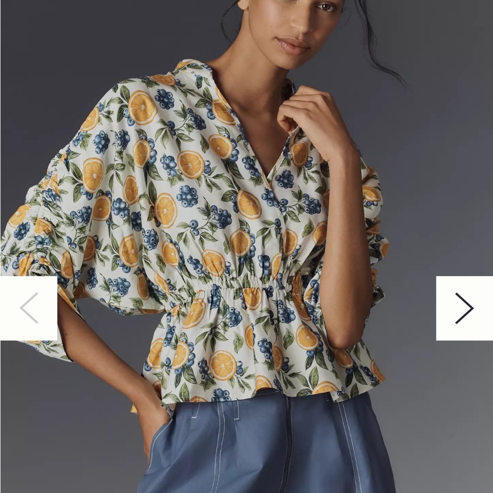 Maeve with Lemon and Blueberry Design blouse